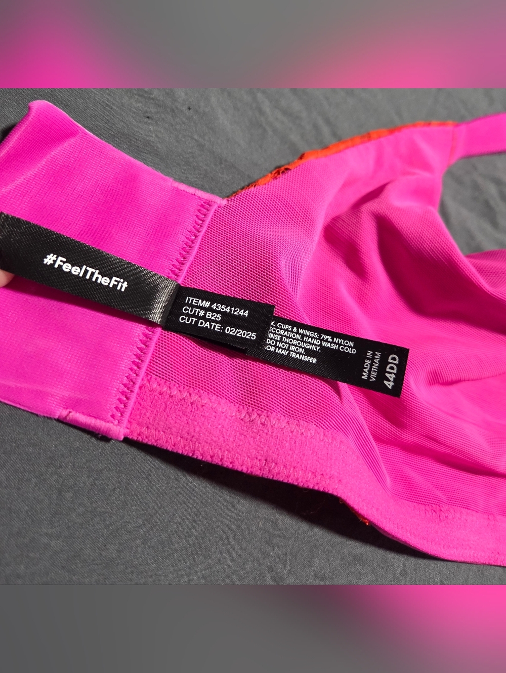 torrid Hot Pink Bra with Red Lace Accents XO Plunge Push-Up - Picture 5 of 7